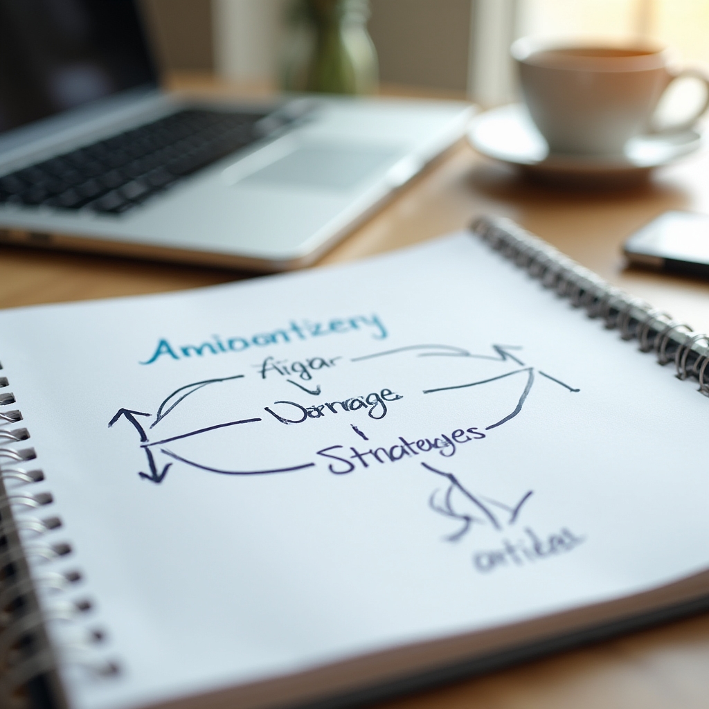 An open notebook with hand drawn arrows connecting article titles to show an internal linking strategy for a content cluster
